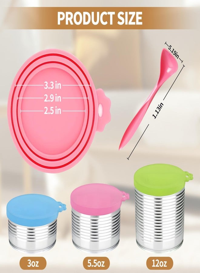 Creztail 4-Pack Pet Food Can Lids, Silicone Dog Food Lids for Cans, Universal Wet Cat Food Lid Covers, Leakproof Reusable Plastic Can Covers, One Fits 3 Standard Sizes with Matching Scoops, Multicolored - Image 2